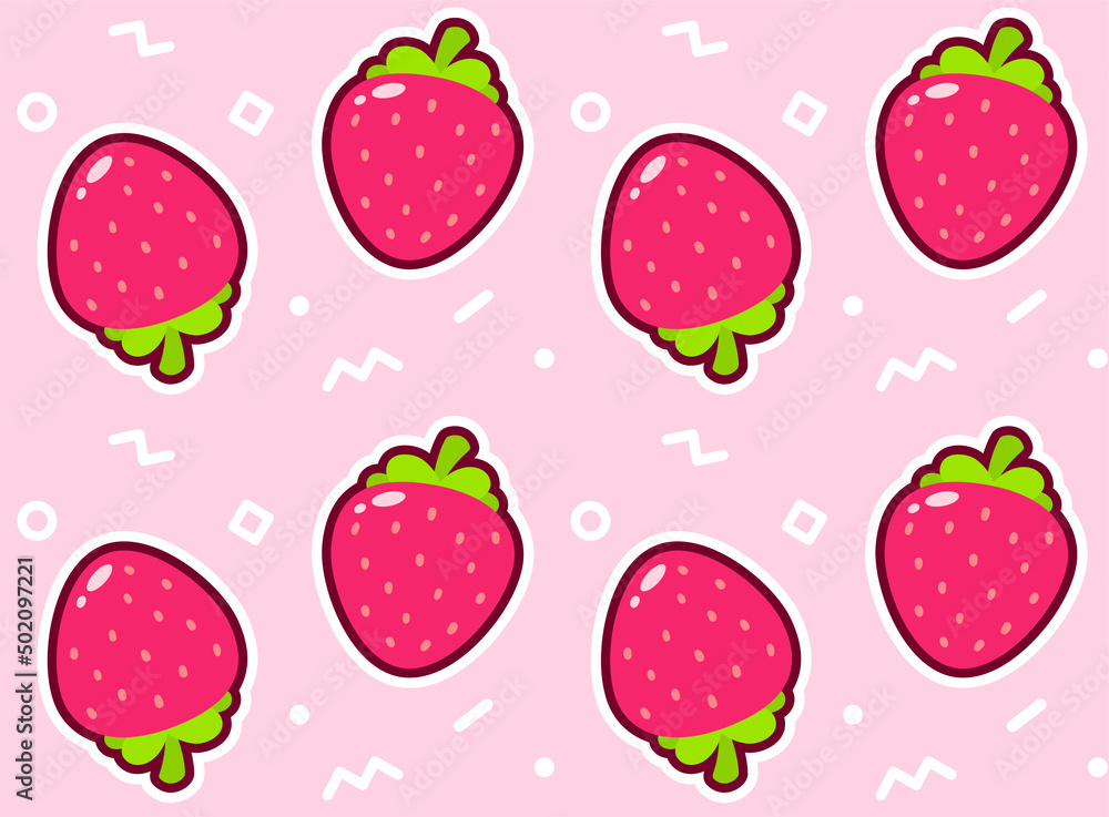 Sticker cartoon strawberry pink seamless pattern - Stickers