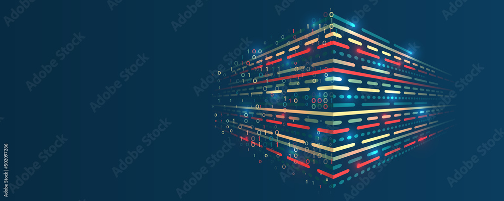 Aufkleber The flow of information in the form of waves and particles. Visualization of a large amount of data. Abstract transformation of information. Processing sorting data fragmentation. Business analytics.