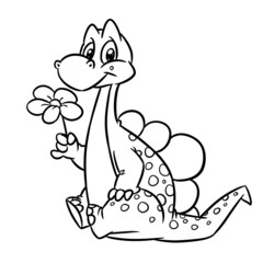 Dinosaur cute little stegosaurus beautiful flower coloring page cartoon illustration