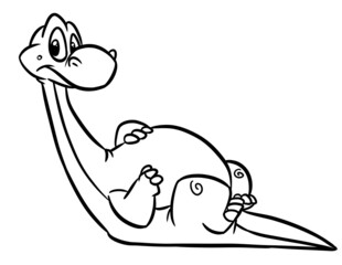Dinosaur cute little diplodocus lies rest coloring page cartoon illustration