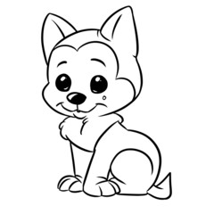 Little dog cheerful puppy sitting smile coloring page cartoon illustration
