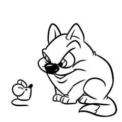 Angry cat little mouse coloring page cartoon illustration