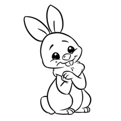 Fototapeta na wymiar Little cute rabbit looks joy coloring page cartoon illustration