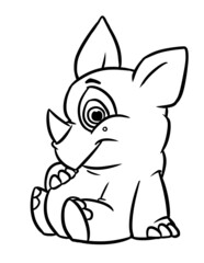 Little rhinoceros sitting coloring page cartoon illustration
