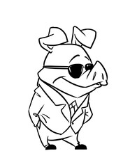 Pig businessman in suit coloring page cartoon illustration