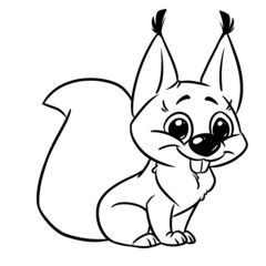 Little funny squirrel coloring page cartoon illustration