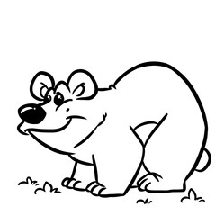 Cheerful bear meadow grass coloring page cartoon illustration
