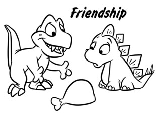 Dinosaur meat gift friendship coloring page cartoon illustration