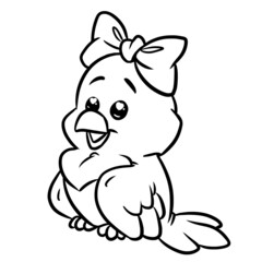 Obraz na płótnie Canvas Little bird girl coloring page cartoon illustration