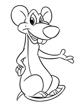 Cheerful rat sitting looking coloring page cartoon illustration