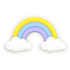 Rainbow and clouds. Cute weather realistic icon. 3d cartoon