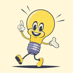 funny cartoon illustration of a walking bulb