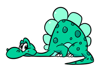 Cute little dinosaur stegosaurus lies waiting cartoon illustration