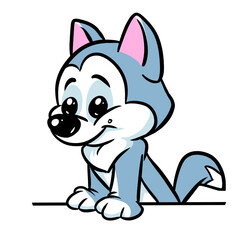 Little dog cheerful puppy looks cartoon illustration