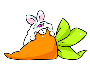 little rabbit big carrot breakfast cartoon illustration