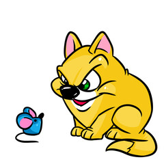 Angry cat little mouse cartoon illustration