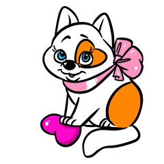 Little cute kitten greeting card valentine love cartoon illustration