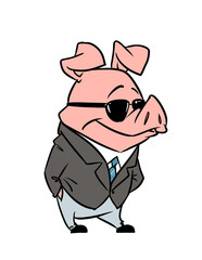 Pig businessman in a suit cartoon illustration