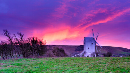 Mid-winter sunset over Ashcombe Mill near Kingston and Brighton on the South Downs, East Sussex, UK © Julian Gazzard