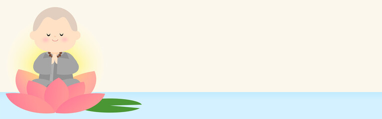 스님과 연꽃이 있는 석가탄신일 일러스트