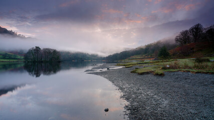 Spring sunrise over Rydal Water in the Lake District National Park