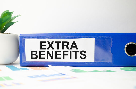 Extra Benefits On The Blue Folder. Business Concept