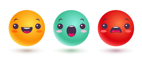 Vector set icons of emoji in kawaii style.