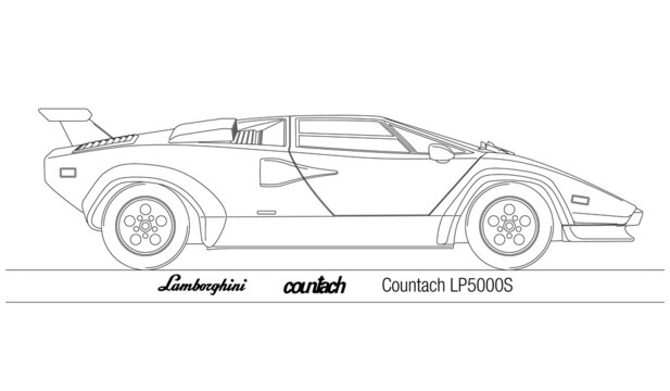 Lamborghini Countach LP5000 vintage sport car, Italy, outlined on the white background, illustration