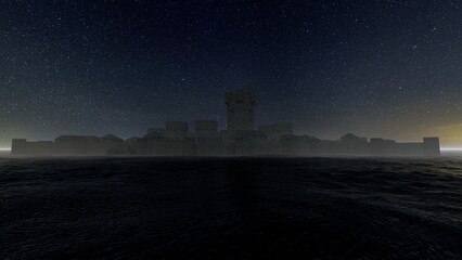 dark castle in the sea
