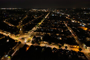 night aerial view of Luton Town, eid night and fireworks