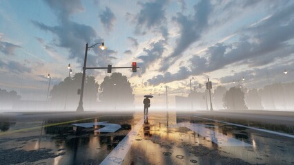 Obraz premium alone in rainy street