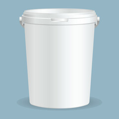 MockUp Template For Your Design. White plastic set bucket with White lid. Product Packaging For food or paints, adhesives, sealants, primers, putty.
