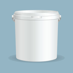 MockUp Template For Your Design. White plastic set bucket with White lid. Product Packaging For food or paints, adhesives, sealants, primers, putty.