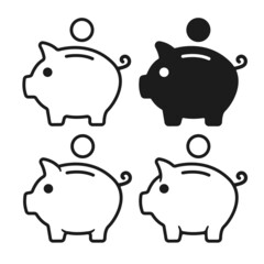 Piggy bank icons with falling coin. Vector illustration