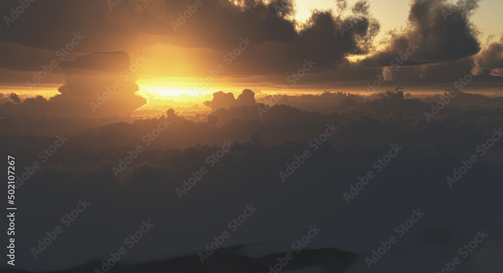 Poster dramatic clouds from above at sunset or sunrise