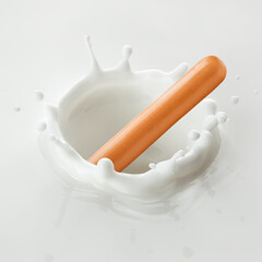 sausage falls into milk, yoghurt, sour cream, Splash