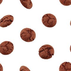 Chocolate chip cookie isolated on white background, SEAMLESS, PATTERN