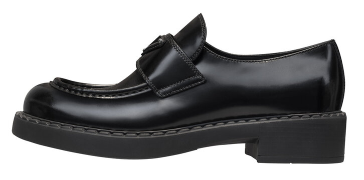 Isolated Plain Black Ladies Brogue Shoe