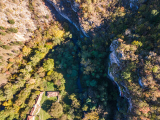 Aerial Autumn view of Nishava river gorge, Bulgaria