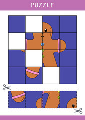 Puzzle for kids. Find the missing parts of the picture. Simple educational game. Cut and glue. Vector worksheet