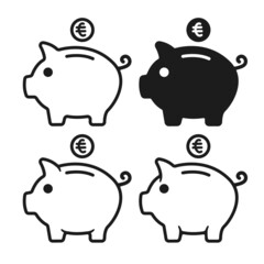 Piggy bank icon with falling Euro coin. Vector