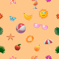 seamles vector summer objects orange background