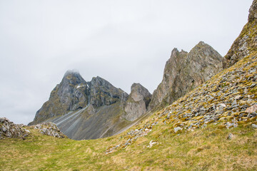 Mountain Eystrahorn in east Iceland on a spring day