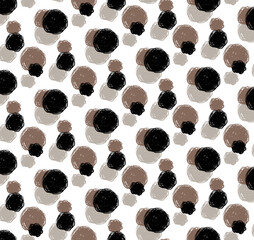 Seamless polka dot pattern, brush stroke print. 