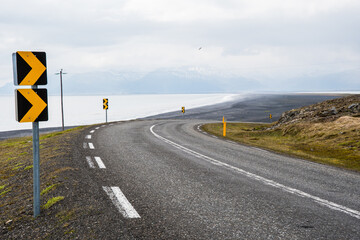 The ring road of Iceland on Hvalnes in Iceland