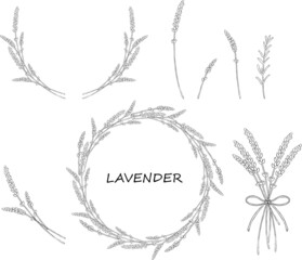 ペンで描いたラベンダーのフレームセット