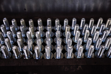 Bolts in the rack, close up view