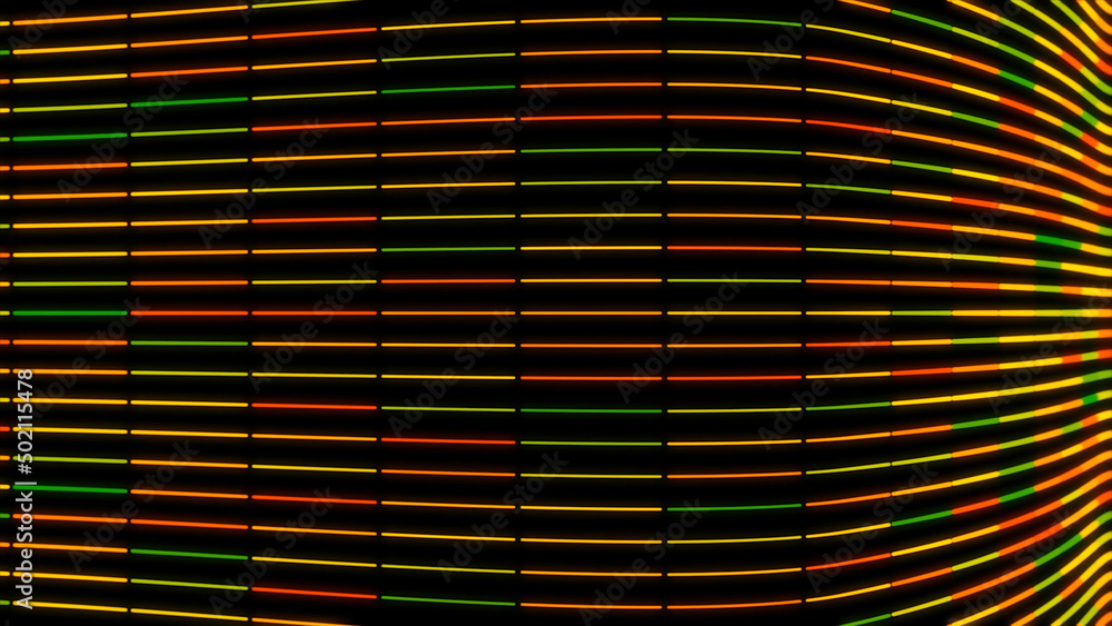 Poster abstract colorful futuristic geometric stripes pattern in fast motion on black background, seamless 