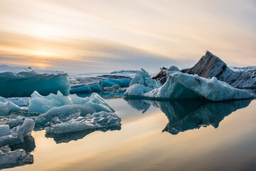 Jokulsarlon Ice Lagoon in south Iceland on a sunny spring day