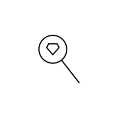 Outline symbols in flat style. Modern signs drawn with thin line. Editable strokes. Suitable for advertisements, books, internet stores. Line icon of diamond under magnifying glass